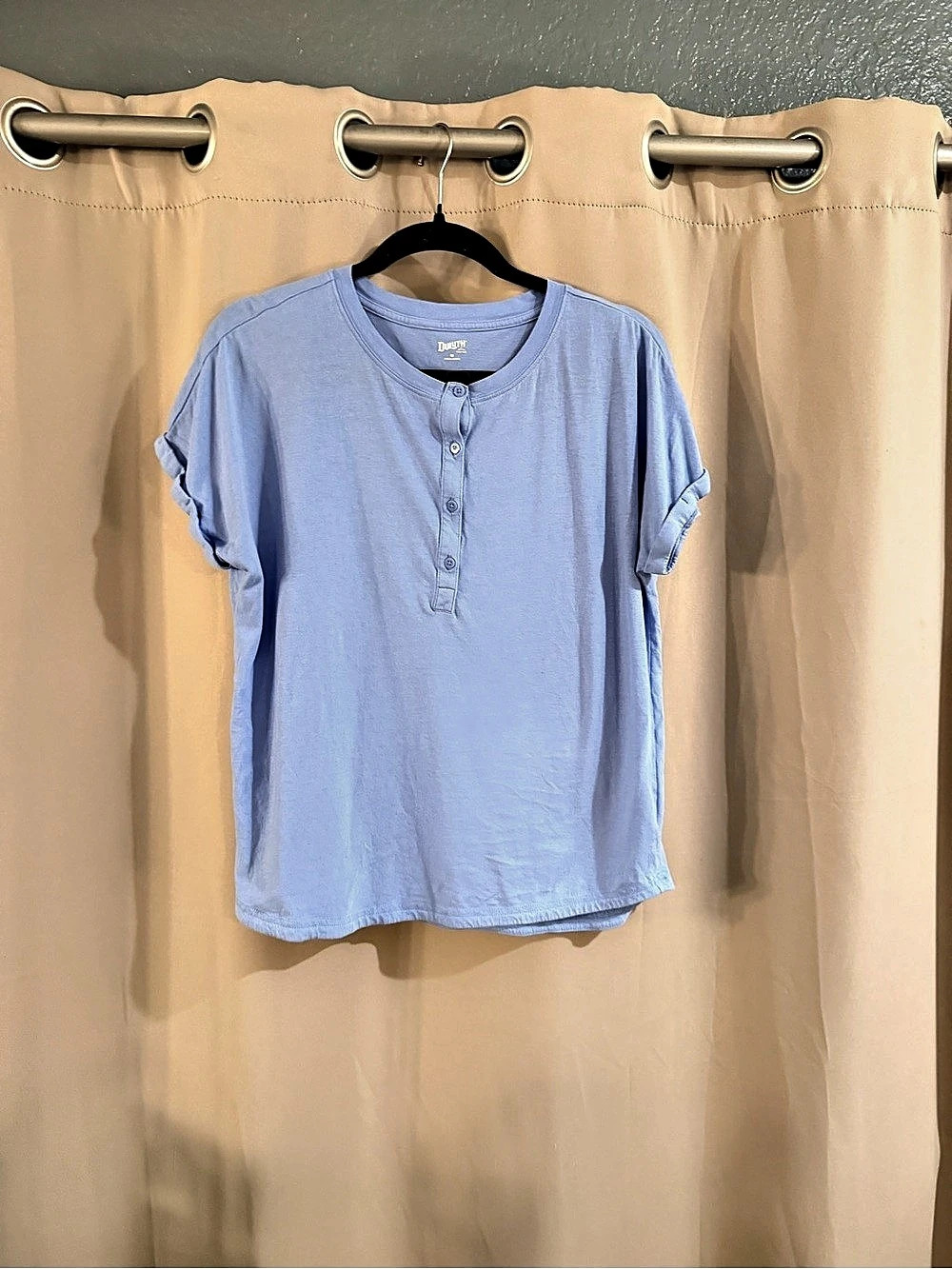 Duluth Women's Cotton Henley Tee in Blue Size Medium